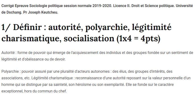 Corrigé Epreuve Sociologie politique